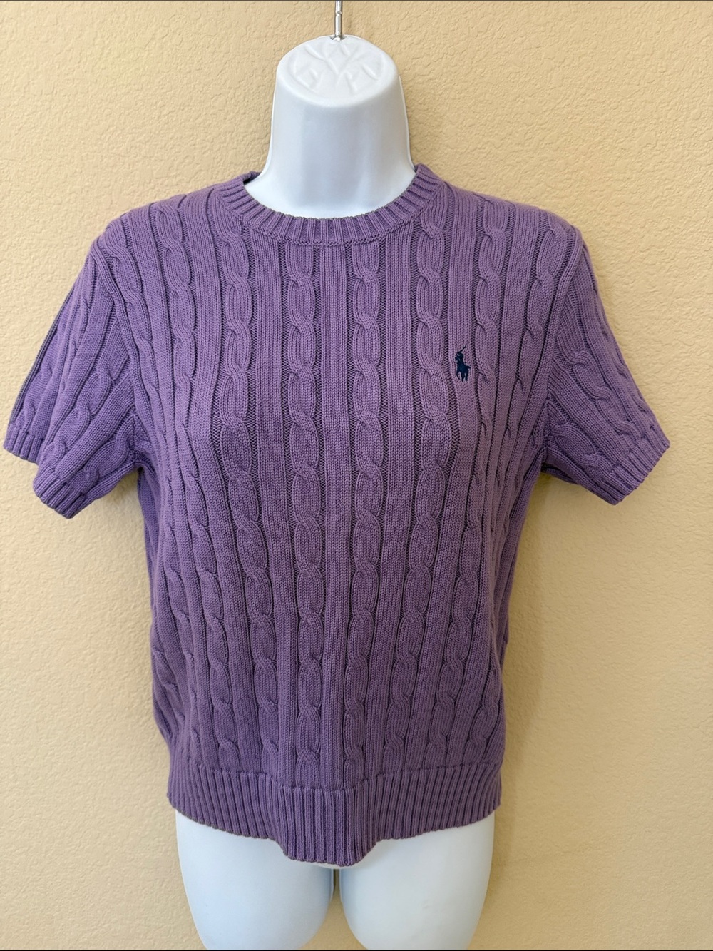 Ralph Lauren Polo Lavender Cable Knit Short Sleeve Top Sweater 👕 M
